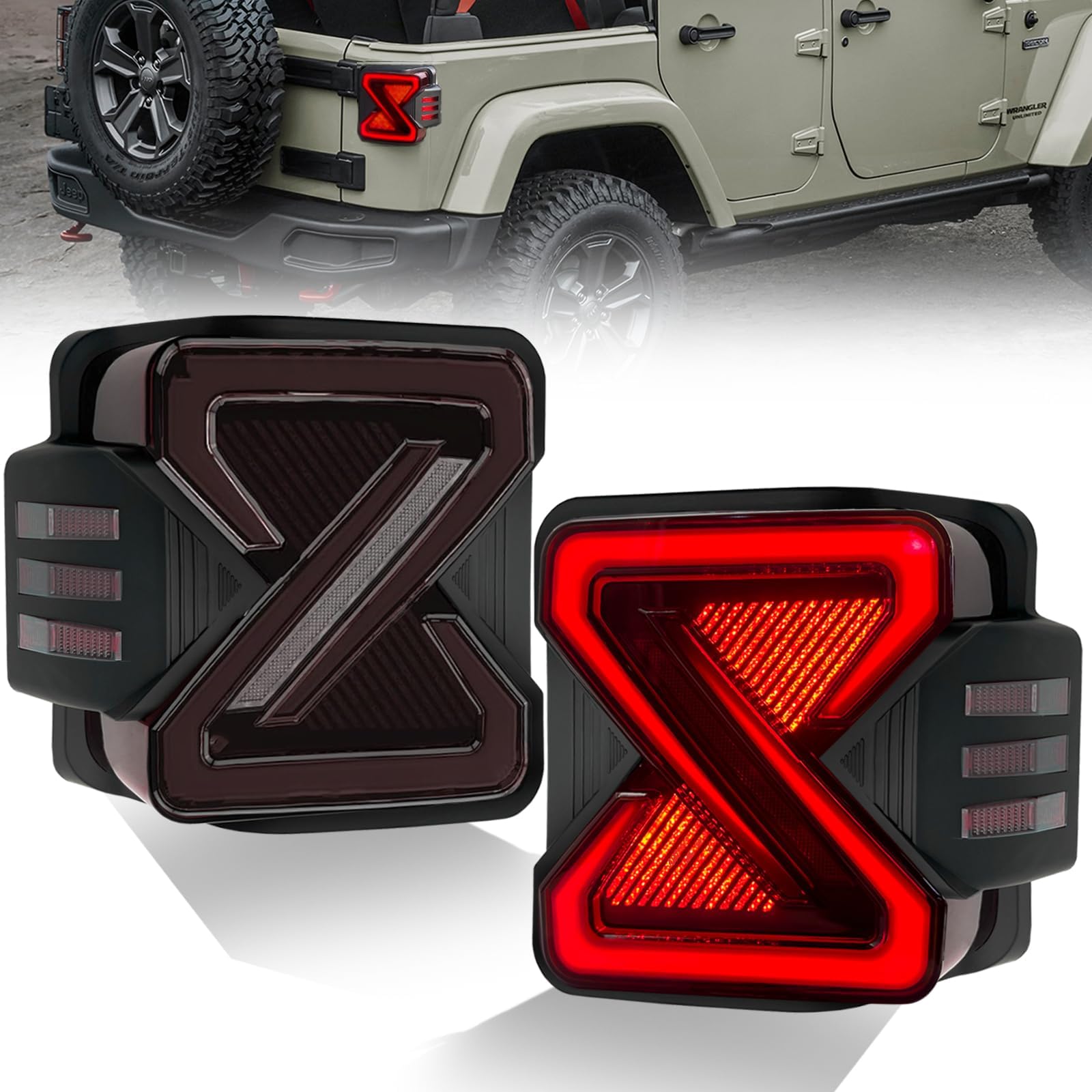 LED Tail Lights Assembly For 2007-2018 Jeep Wrangler JK JKU, A Pair Of Tail Lights With Rear Turn Signal Lamp & Brake & Running & Reverse Light(Smoked Lens)