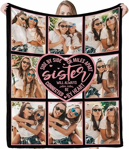 Regalos para hermanas de hermana manta con collage de fotos, mantas de fotos personalizadas para hermanas, mejores amigas, mujeres, manta de amistad