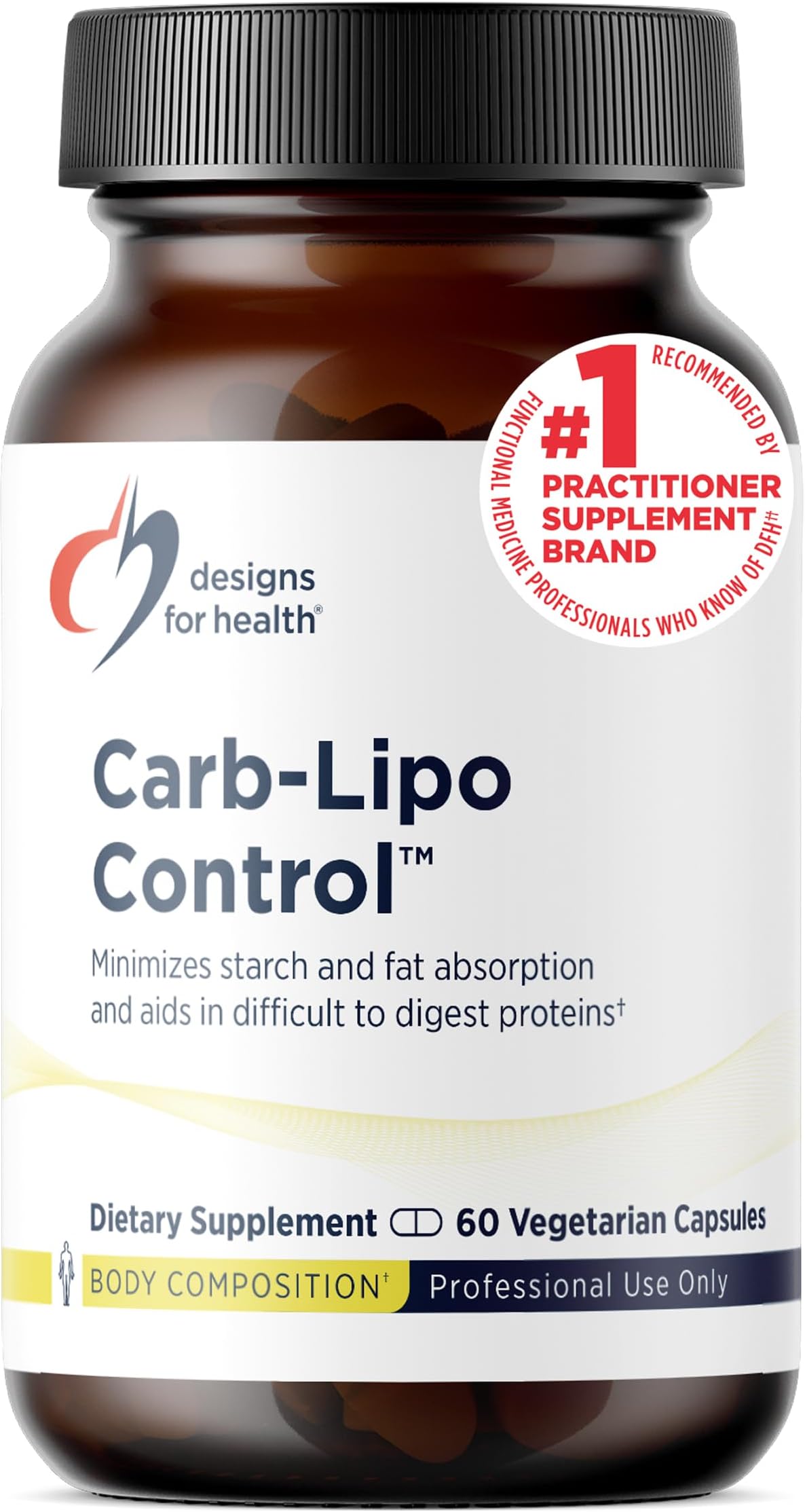 Designs for Health Carb-Lipo Control (ProtectZyme) - Digestive Enzyme to Help Minimize Fat + Starch Absorption and the Digestion of Gluten, Casein - Supports Healthy Body Composition (60 Capsules)