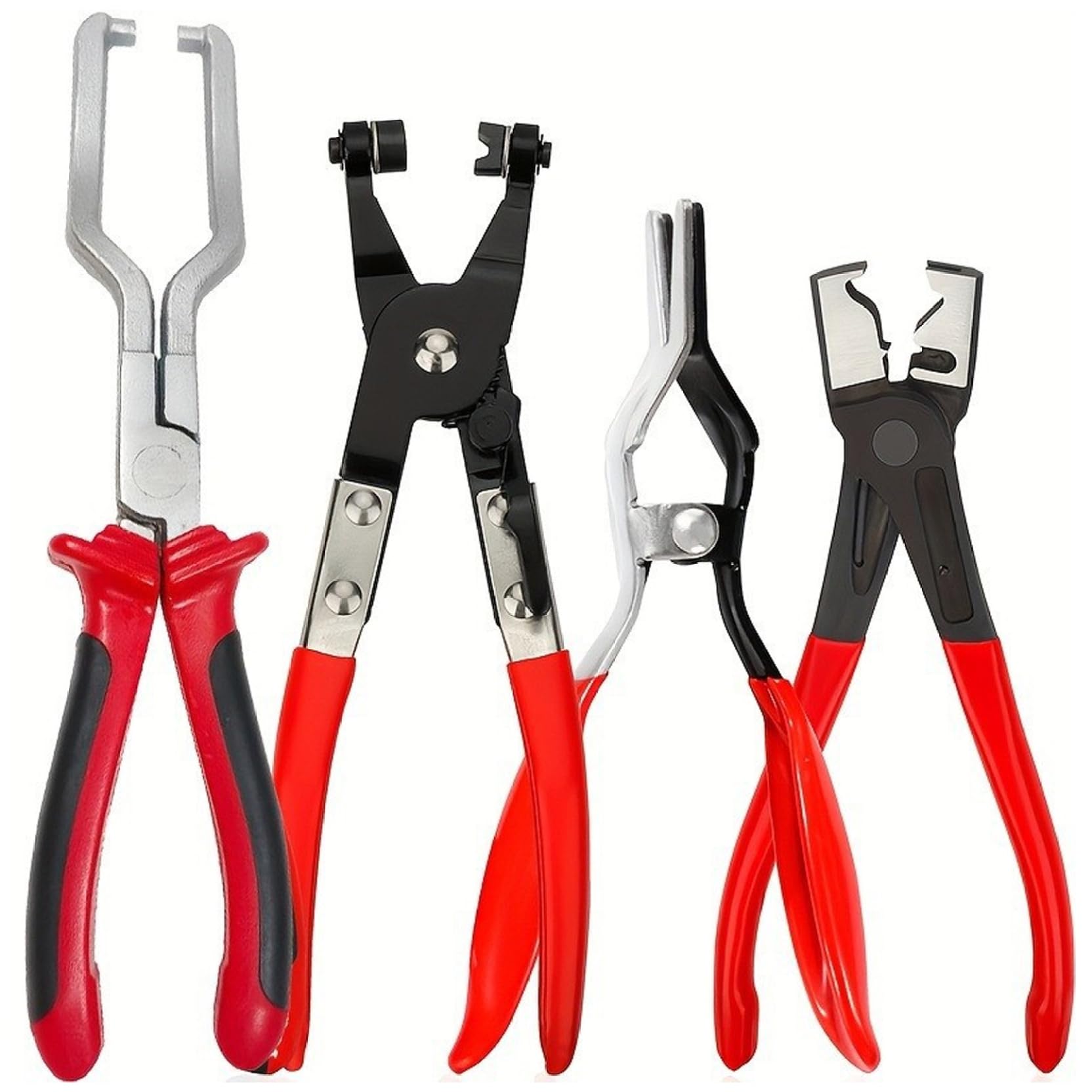 Professional Hose Clamp Kit 4-Piece Set Hose Clamp Pliers Set with Ergonomic Handles High-Carbon Steel Construction for Automotive Maintenance Professional Kit, Pliers, H