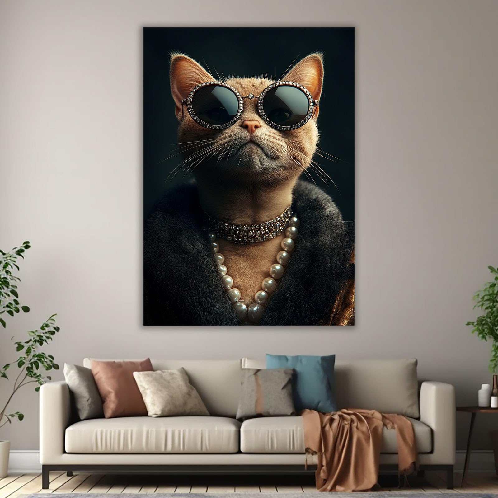 AMXBZC Dekoracyjny plakat do pokoju dziecięcego fresk zwierząt moda zabawa nowoczesne afrykańskie zwierzęta safari - plakat obrazy ścienne - dekoracja pokoju dziecięcego (beżowy)-80x120cm oprawione