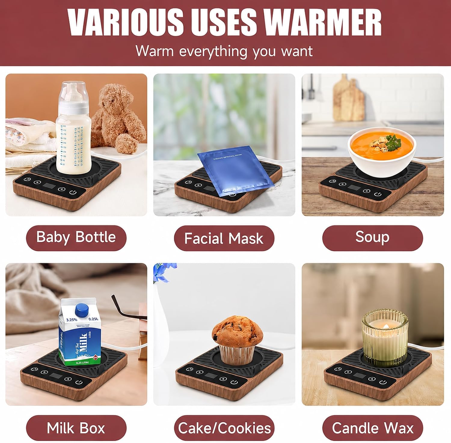 Mug Warmer - Electric Coffee Mug Warmer with Timer,Coffee Cup Warmer for Desk Auto Shut Off,Smart 6-Temperature Control, Coffee Accessories for Coffee Lovers, Wood