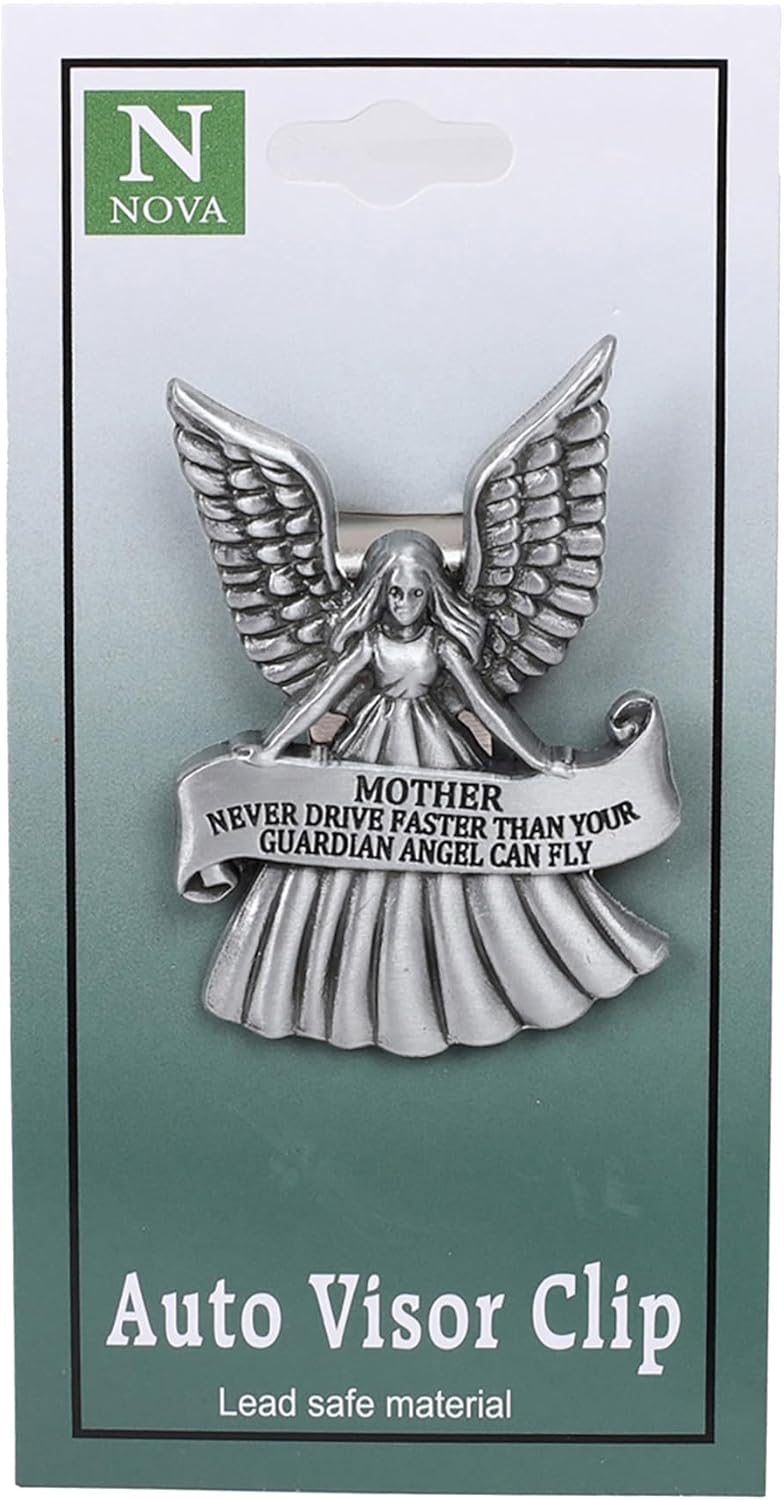Sun Visor Clip Angel Never Drive Faster Mother, Package of 4 - Car Accessories, Bless Driving Safety Religious Gift for Parent, Family, Friend, Teens, New and Old Drivers (4 PCS)