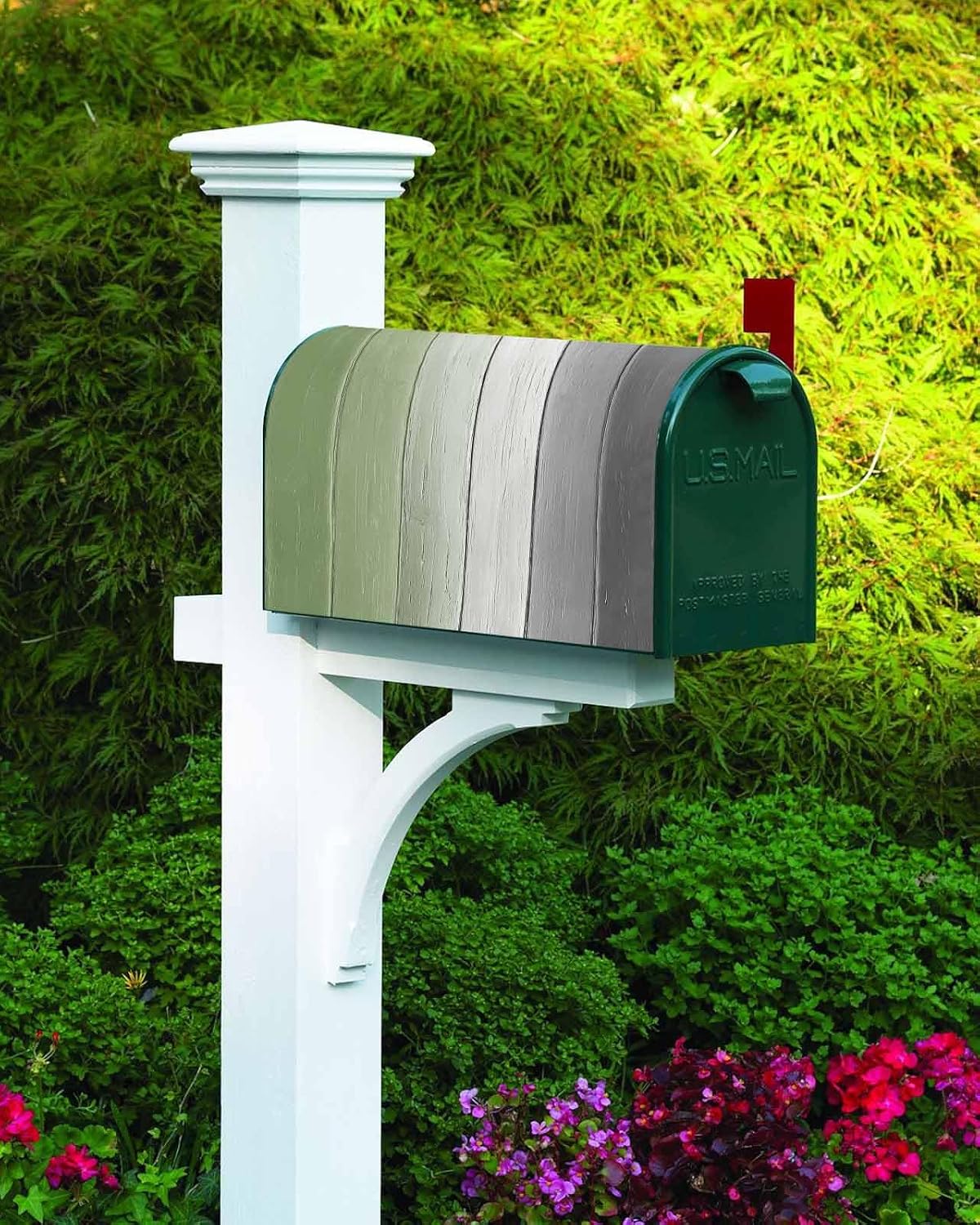 Country Green Wood Mailbox Cover - Spring Summer Fall Winter Magnetic Mailbox Covers Décor Accessories for Outdoor Garden Wraps Post Letter Box Cover Decorations Yard Signs, Ombre Grey White