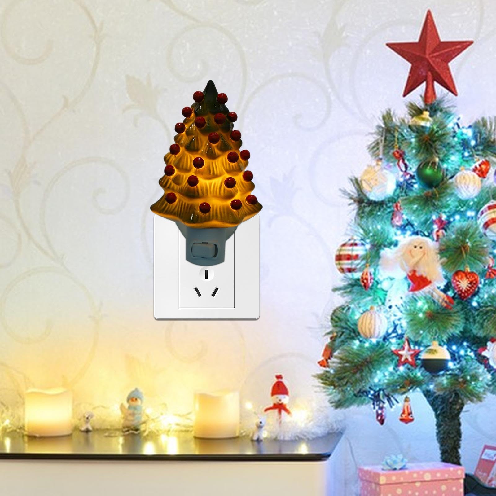 Veilleuse De Noël à Brancher - Décoration Murale Sapin Lumineux Rétro - Ambiance Chaleureuse Pour Salon, Chambre - 5