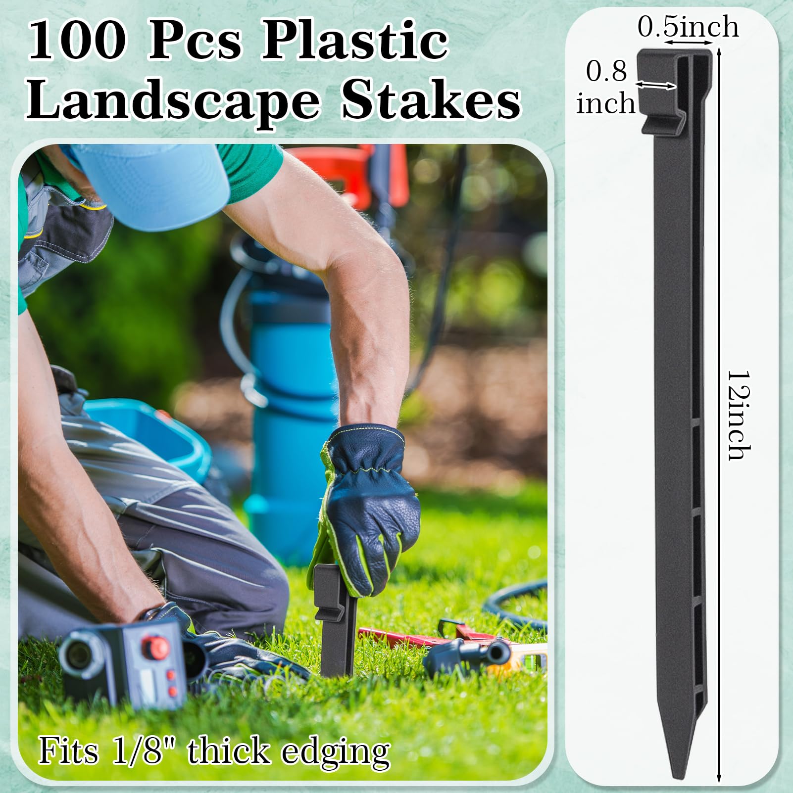 Jetec Lot de 100 piquets d'ancrage en plastique pour bordure de paysage, 25,4 cm, 30,5 cm, noir - Support pour plantes, pelouse - Pour jardin et cour (30,5 cm)