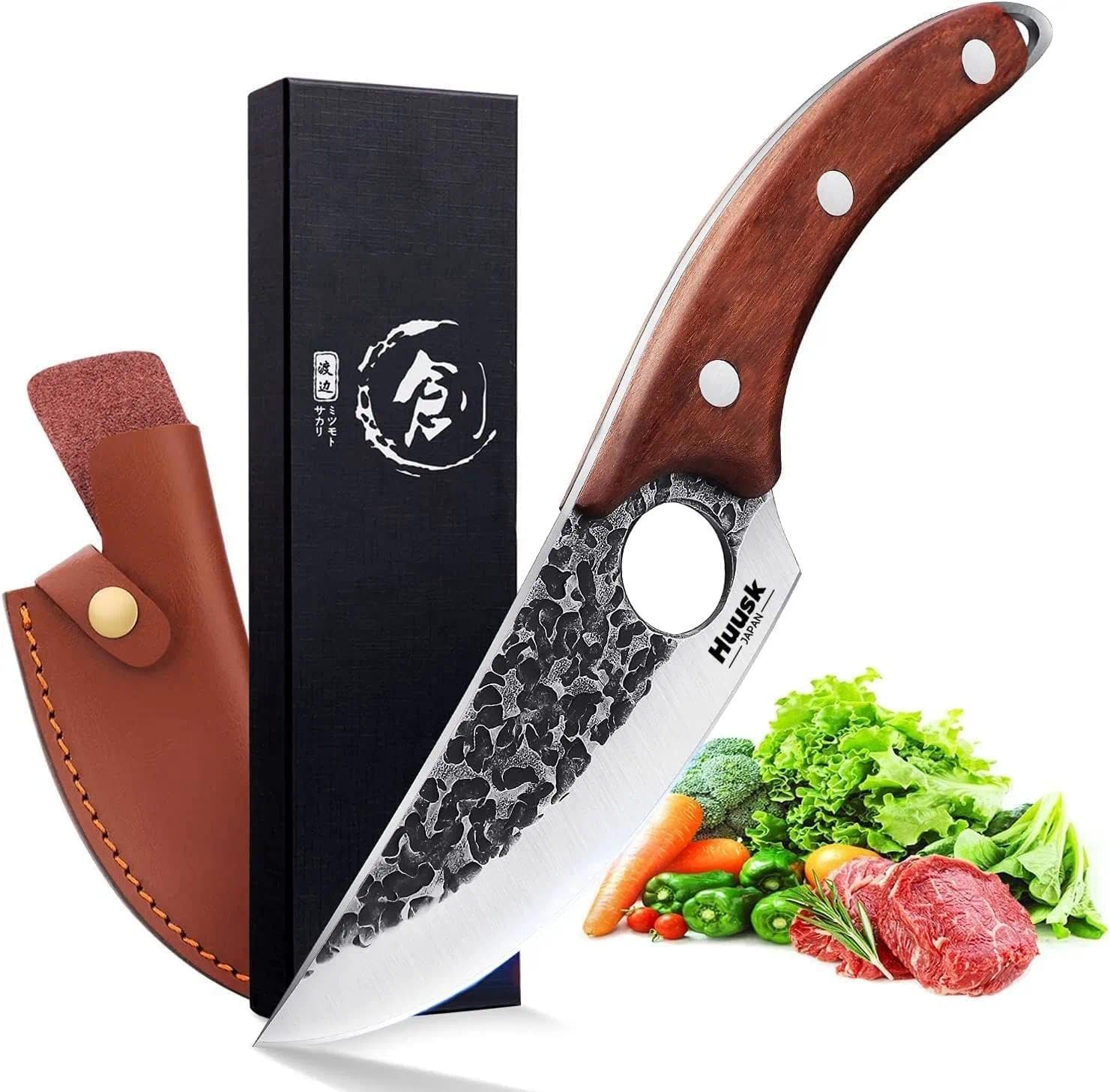 TIJERAS Butcher Knife Set For Meat Cutting, 3PCS Hand Forged Cooking Knives Set With Ergonomic Handle, High Carbon Steel Meat Bone Cleaver for Kitchen Camping BBQ, Birthday Gifts for Men Women