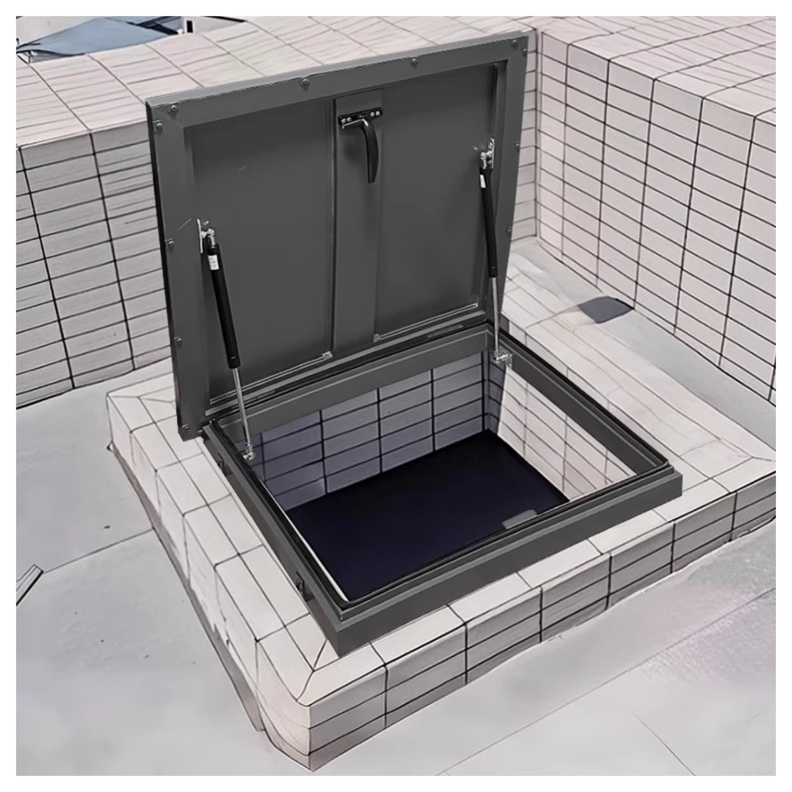 Ventana de Sótano Aluminio Reforzado Tejado/ático/azotea Protector contra La Lluvia con Asa Boca de Inspección Junta de Estanqueidad contra La Lluvia Color Gris