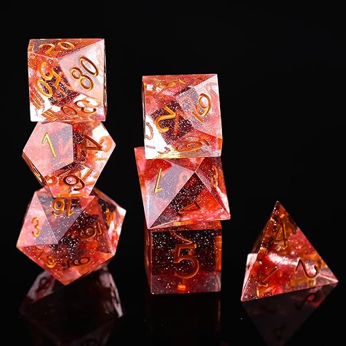 Miniatura 2 de Juego de dados DND, juego de dados DND hecho a mano, 7 accesorios de borde afilado para juegos TTRPG de Calabozos y Dragones, RPG multicara, resina