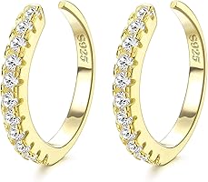 YADOCA Pendientes de aro pequeños con forma de circonita cúbica de plata de ley 925 para mujer, pendientes sin piercing...