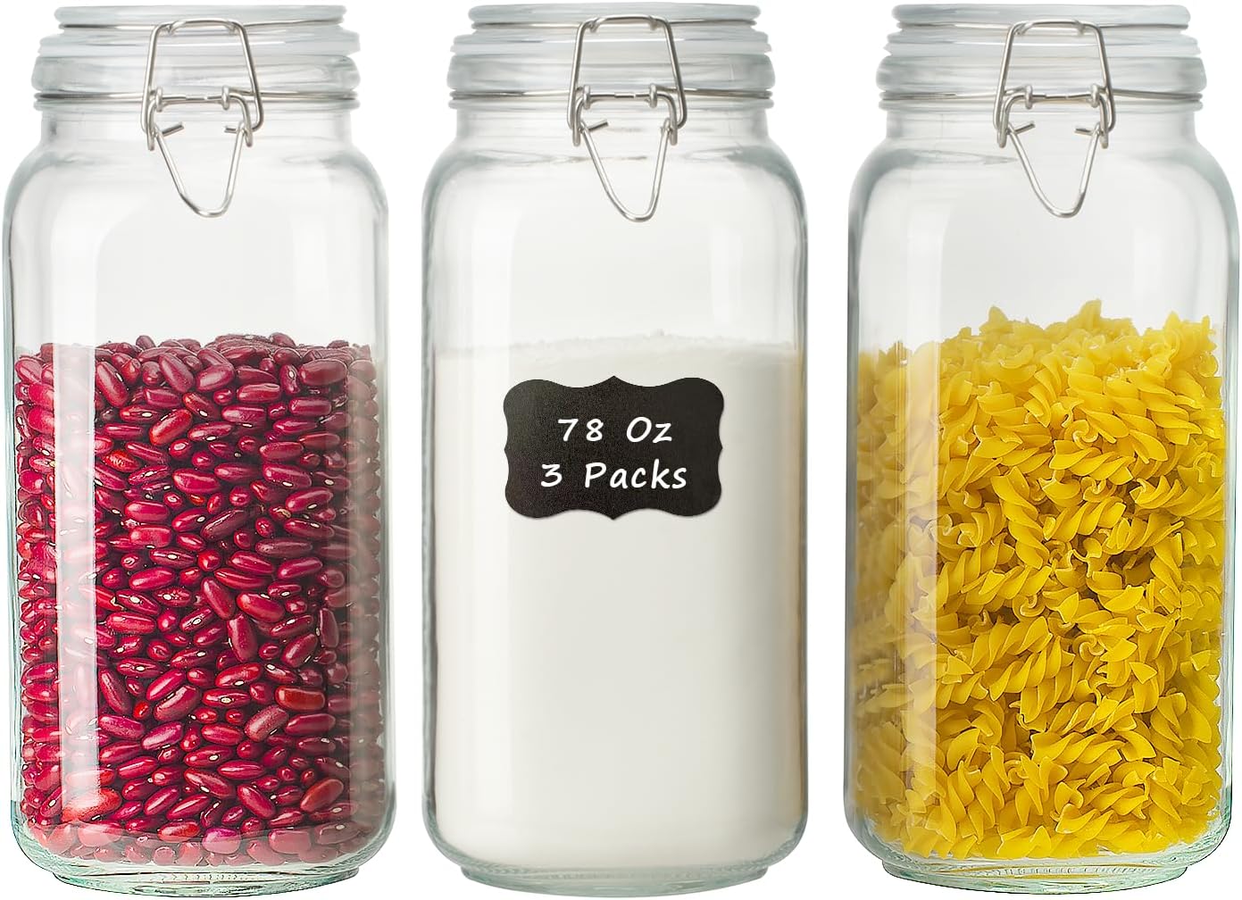78oz Airtight Glass Food Storage Jars, 3-Pack for Kitchen Organization 78oz Airtight Glass Food Storage Jars, 3-Pack for Kitchen Organization