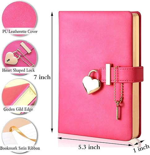Miniatura 2 de Diario con cerradura en forma de corazón con llave, cubierta de piel sintética, diario, organizador personal, cuaderno secreto para niñas y mujeres,