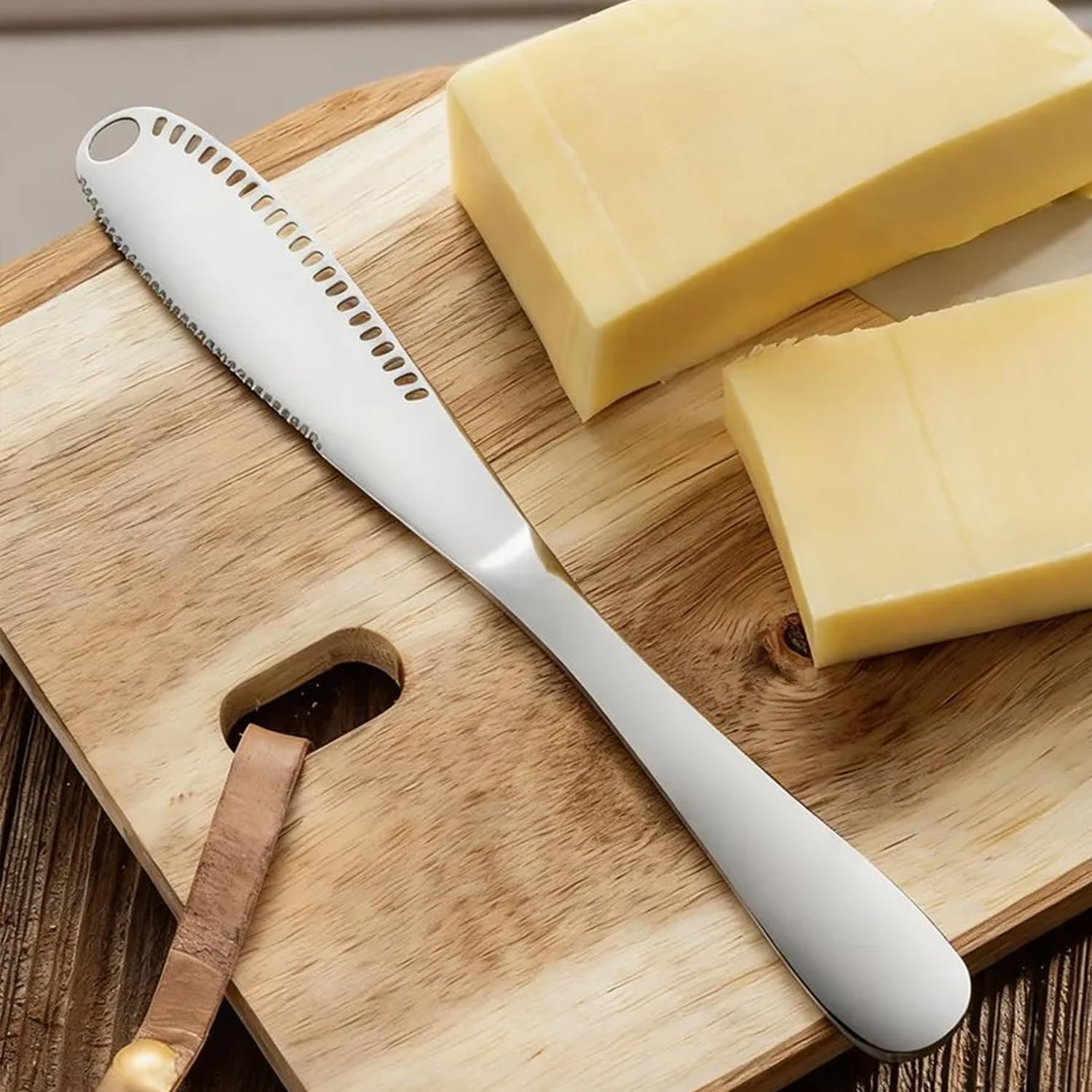 2 Piezas Cuchillo de Mantequilla de Acero Inoxidable, 20,5 cm Esparcidor de Mantequilla, con Borde Dentado y Estructura Ranurada, para Mermelada, Nata, Tarta, Queso, Frutas, Verduras (Plata)