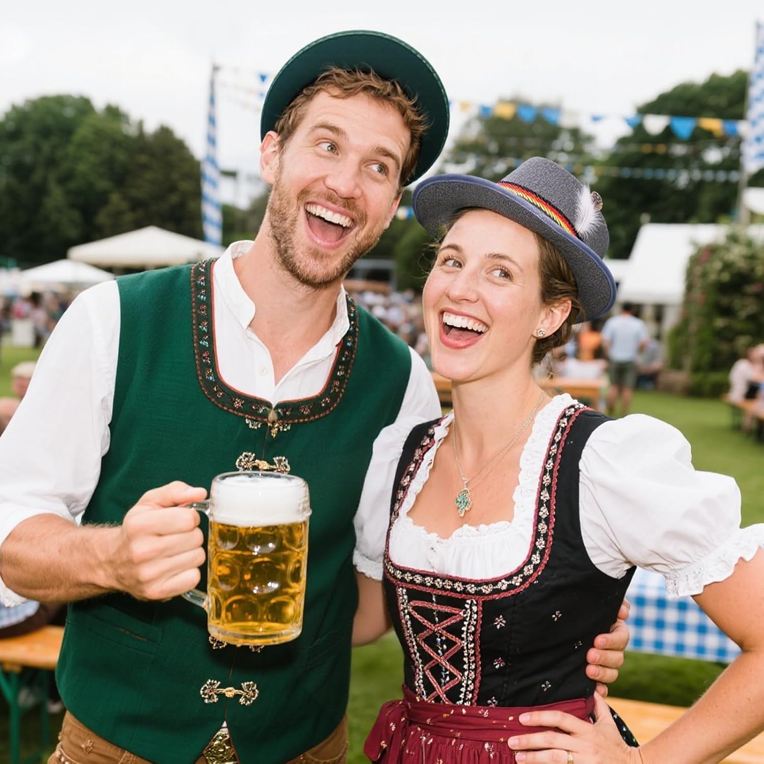 Evankin 2 PCS Oktoberfest Hats, German Alpine Bavarian Costume Cap Accessories for Men Adults, Green Gray Felt Hat with Feather - Image 5