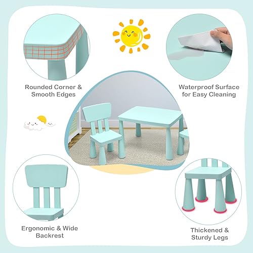Miniatura 38 de COSTWAY Juego de mesa y sillas para niños de 3 piezas, centro de actividades infantiles de plástico ligero para leer, escribir, pintar, merienda,