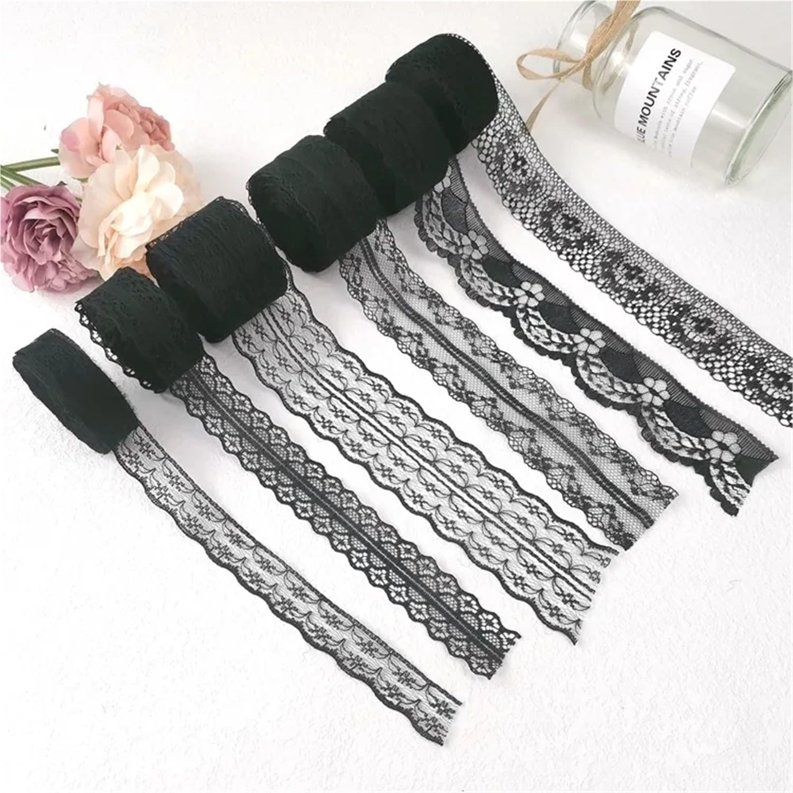 Cinta De Encaje Cinta de tela de encaje negro, material de embalaje for decoración de bricolaje, accesorios de encaje for vestidos y prendas. Para Coser Manualidades(3cm Black)