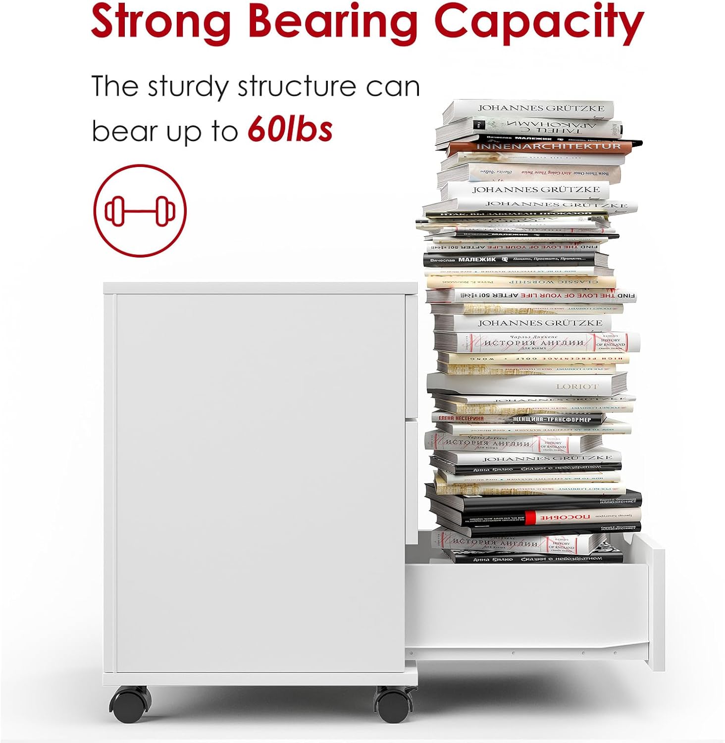 3 Drawer File Cabinet with Wheels, Heavy-Duty Steel Rolling Drawer Cabinet, Under Desk Filing Cabinet for Home Office Storage, 15.74" W x 15.74" D x 22.16" H (White)