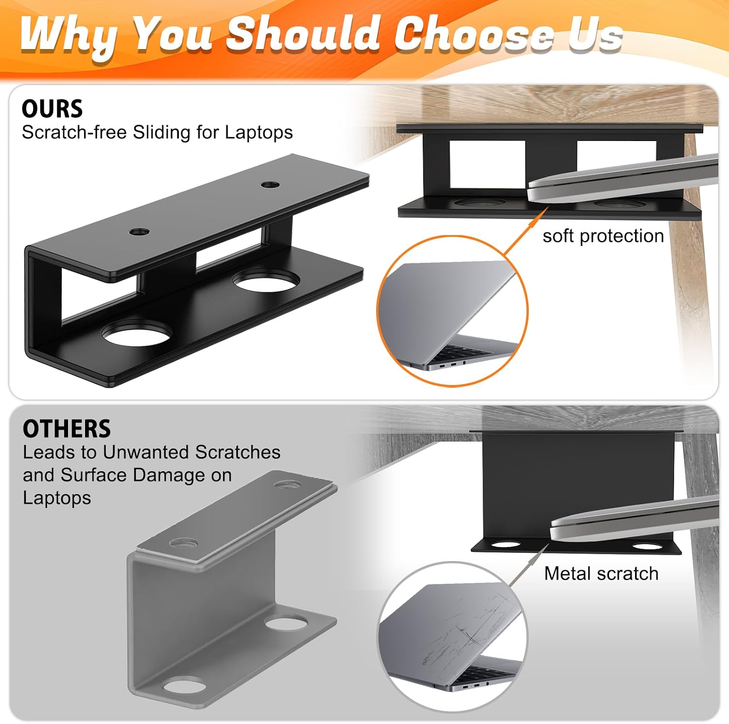 3 PCS Under Desk Laptop Mount with Anti-Scratch Felt Board Durable Under Desk Laptop Holder Tray Under Desk Shelf for Laptop Thick up to 1.15” image 4