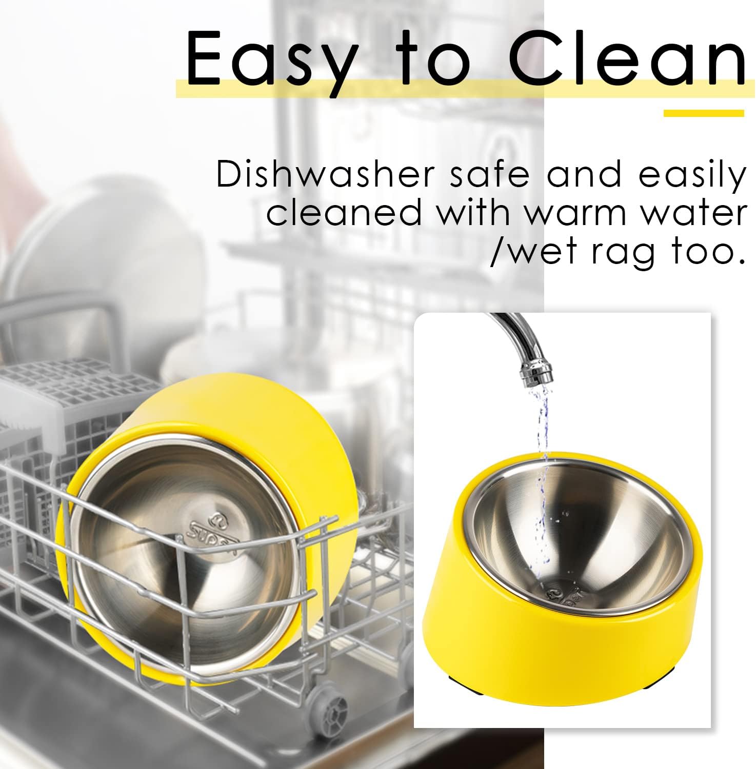 SuperDesign Mess Free 15° Slanted Bowl for Dogs and Cats, Tilted Angle Bulldog Bowl Dog Feeder, Non-Skid & Non-Spill, Easier to Reach Food M/1 Cup Bright Yellow