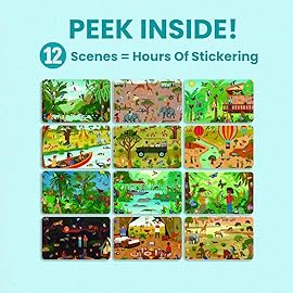 Cupkin Safari Animal Sticker Book Activity for Kids, Toddler Airplane Travel Essentials, 500+ Stickers for Kids + 12 Scenes + 12 Coloring Book Pages, Animal Lover Children\'s Gift, Crafts Ages 2-8