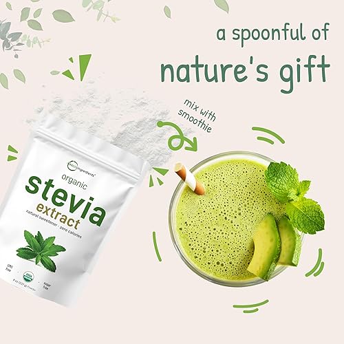 Miniatura 8 de Pure Organic Stevia Powder, 8 Ounces, 1418 Serving, High Grade Stevia Green Leaf Extract Reb-A, Reduced Bitter Aftertaste, 0 Calorie, Natural