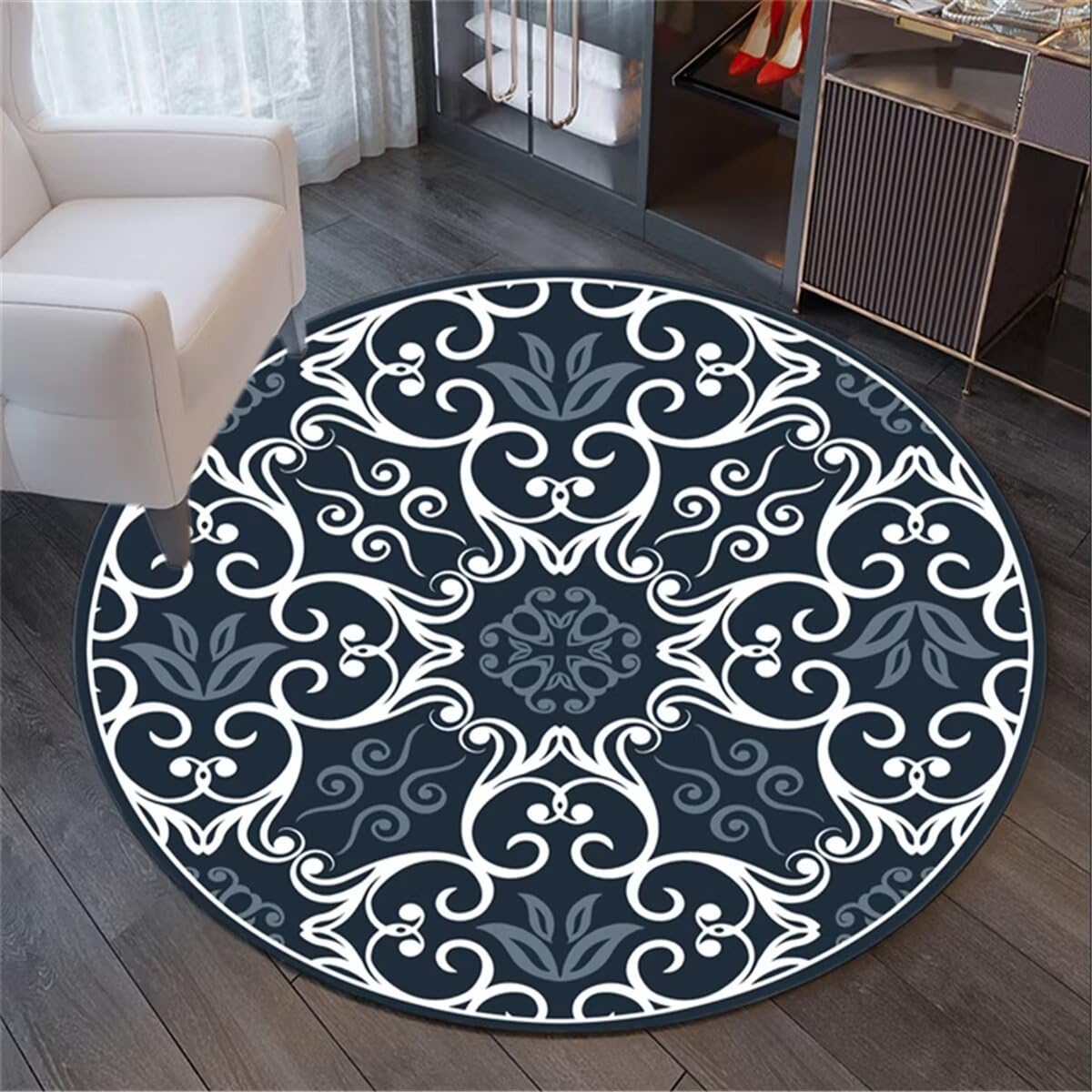 Tapis de chambre à motif floral blanc et bleu 90x150cm lavable pour dressing