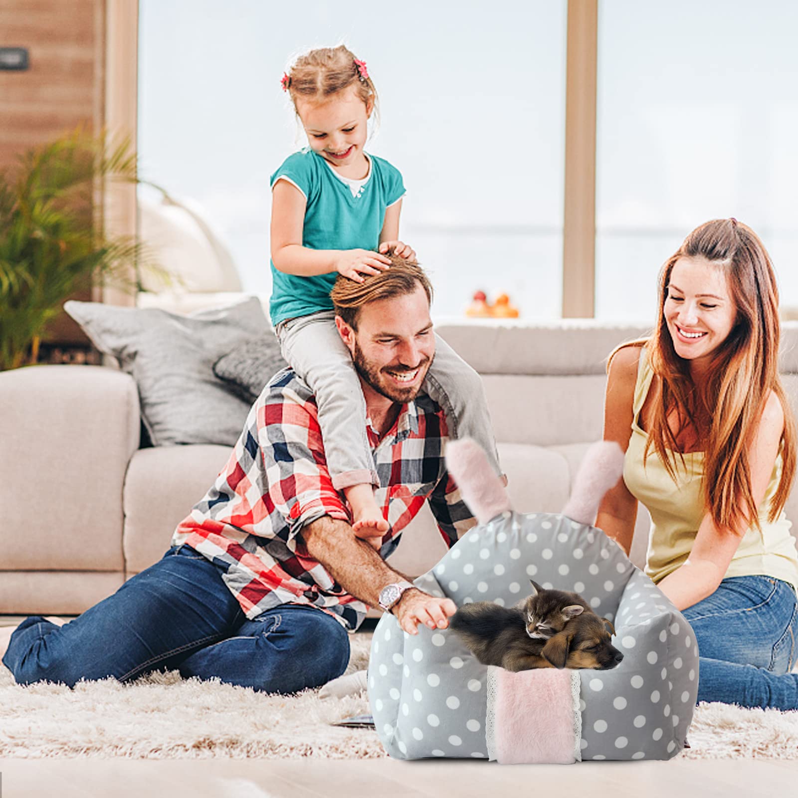 PETCUTE Cama para perros desenfundable y lavable, cojín ultra suave para pequeños, medianos y grandes, casetas de interior, lindos orejas de conejo, camas para gatos