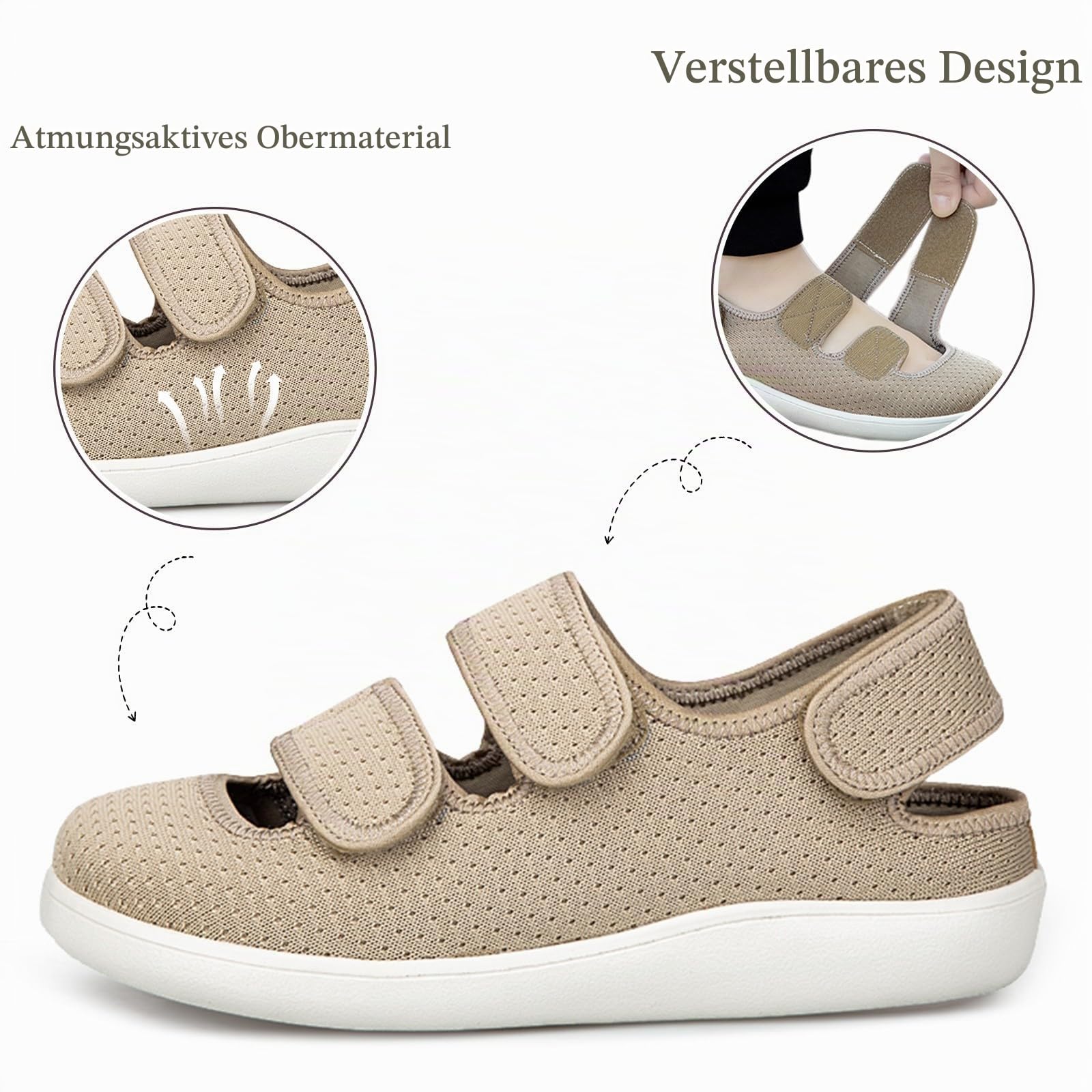Hsyooes Hausschuhe Damen Klettverschlus Diabetiker Sandalen Herren