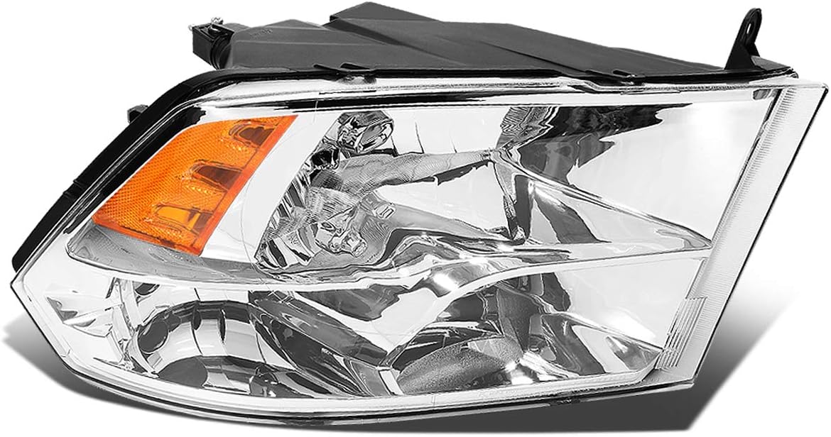 DNA MOTORING Right Headlight Lamp Compatible With 09-10 Dodge Ram 1500/11-18 Ram 1500 2500 3500,Chrome Amber, Passenger Side Headlamp, OEM-HL-0049-R
