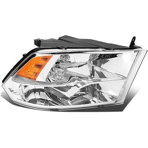 DNA Motoring OEM-HL-0049-R Chrome Amber Factory Style Passenger Side Headlight Lamp Replacement For 09-18 Ram