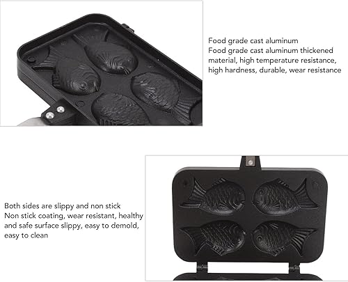 Miniatura 6 de Taiyaki - Molde para hacer pasteles con forma de pez, molde doble para hornear gofres, molde antiadherente de doble cara para postres caseros de