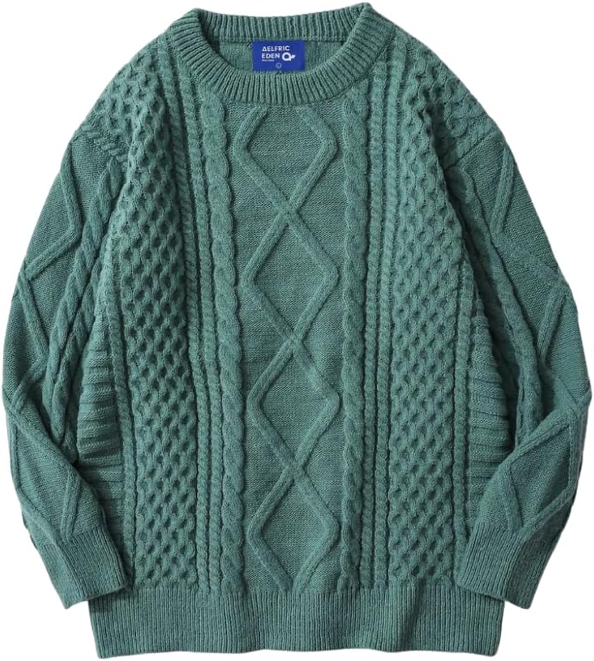 Aelfric Eden Cable Knit Sweater Women Vintage Chunky Cream Sweater Men Woven Crewneck Knitted Pullover greenhttps://t.corp.amazon.com/V1281694436/overview