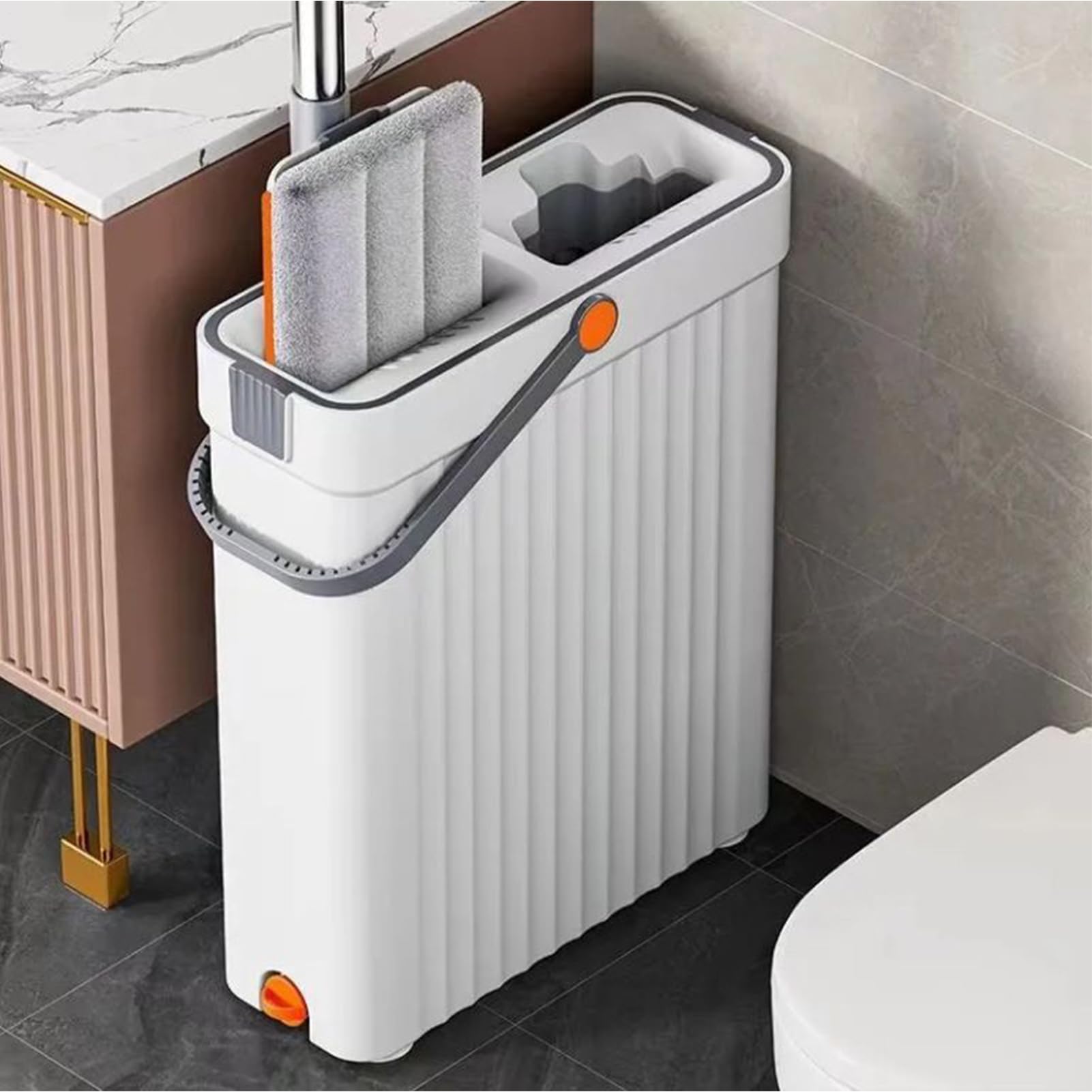 Fregona Y Cubo Lavable y de Multis con Escurridor | Fregona Plana Para Suelos Manos Libres Y Cubo para Baldosas Mármol Cocina Baño Salón Ventana Dormitorio Apartamento