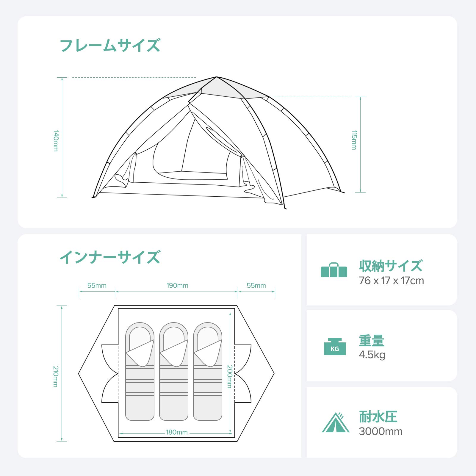 Amazon | テント ワンタッチテント Rindon uvカット 3人用 設営簡単 