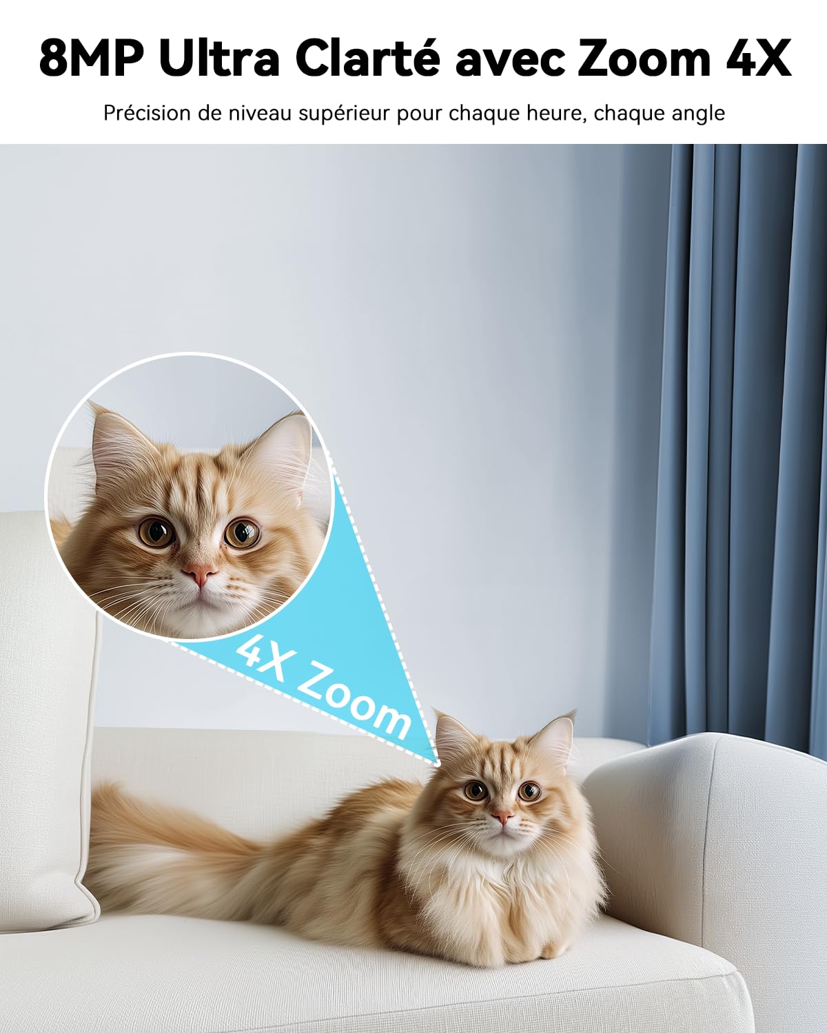 blurams Caméra Surveillance WiFi 4K, Caméra de Surveillance 8MP, Caméra Bébé Intérieure, Appel en Une Touche, Vision Nocturne en Couleur, Caméra Intérieure sans Fil, WiFi 5GHz/2,4GHz, Blanc