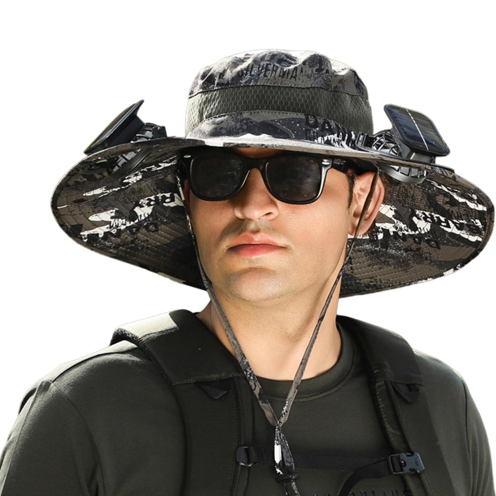 Japelessor Wide Brim Solar Fan Outdoor Fishing Hat - Solar & USB Charging, Men Sunscreen Waterproof Sun Hat Upf50+ with 2 Solar Fan