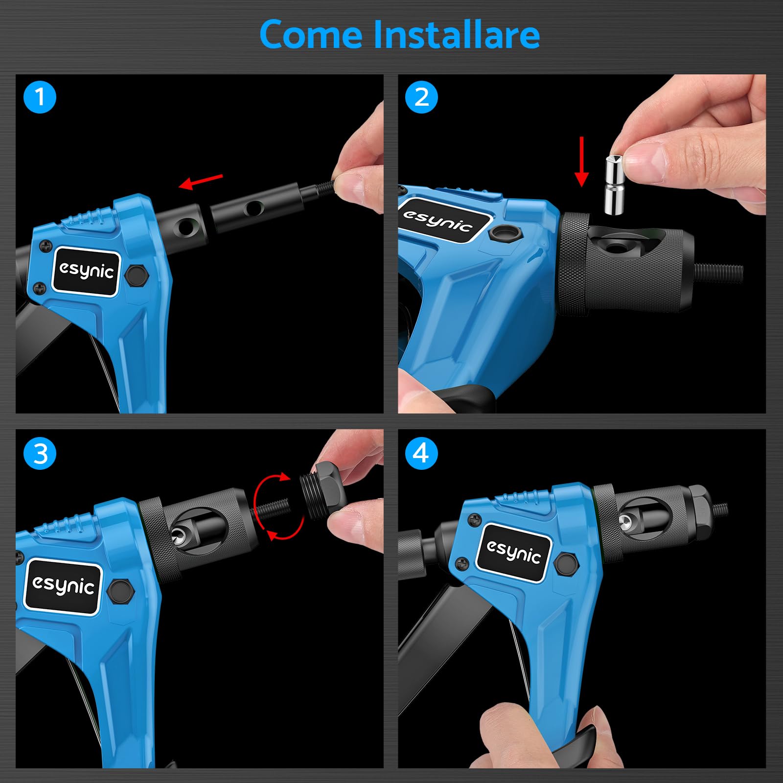 Kit Rivettatrice Per Inserti Filettati 80 Pezzi - Filetti M3-M8 Con Adattatori Per Lamiera E Plastica
