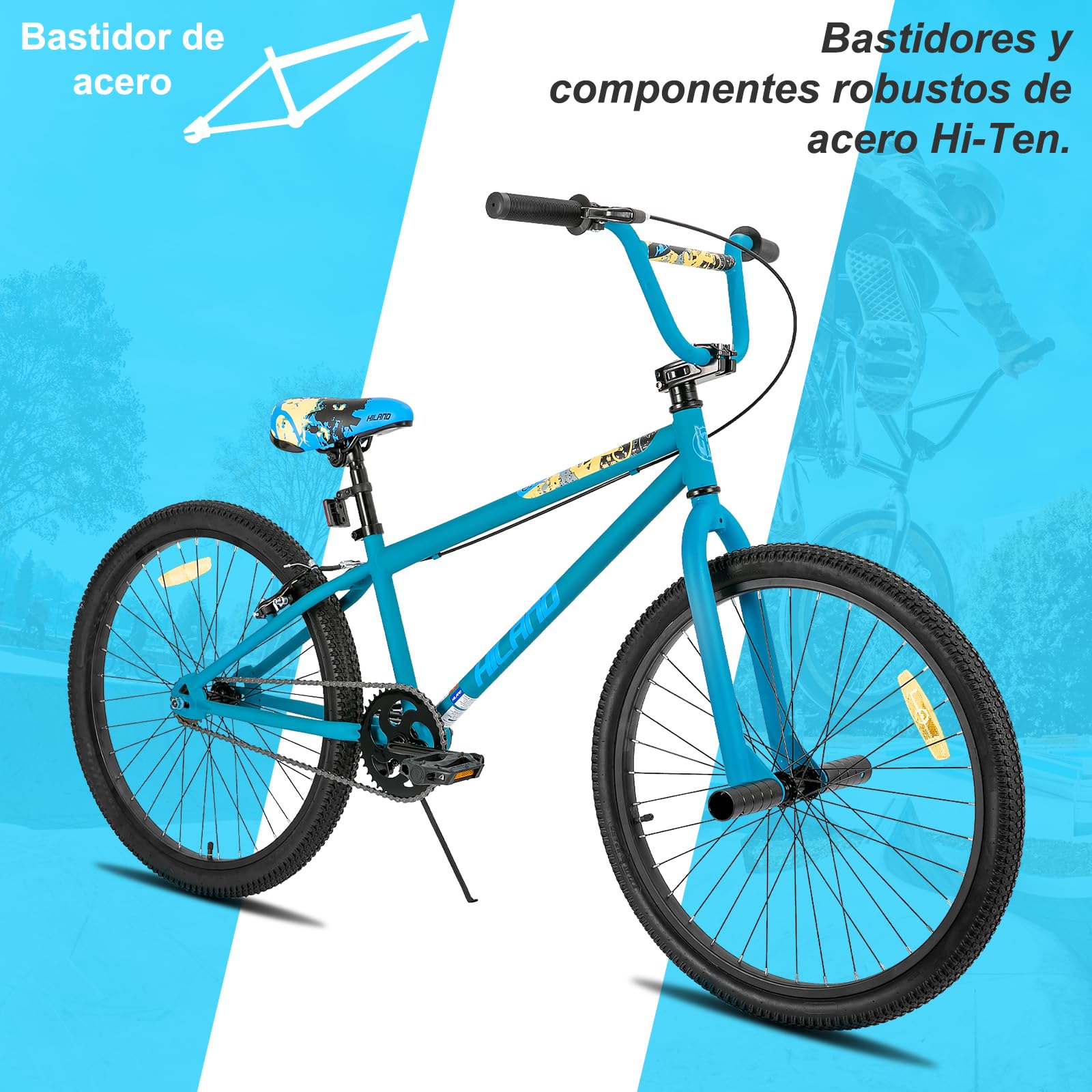 HILAND Bicicleta BMX Freestyle 24/26”, para Niños y Adolescentes de 8 a 16 Años, BMX con 2 Pegs, para Chicos y Chicas