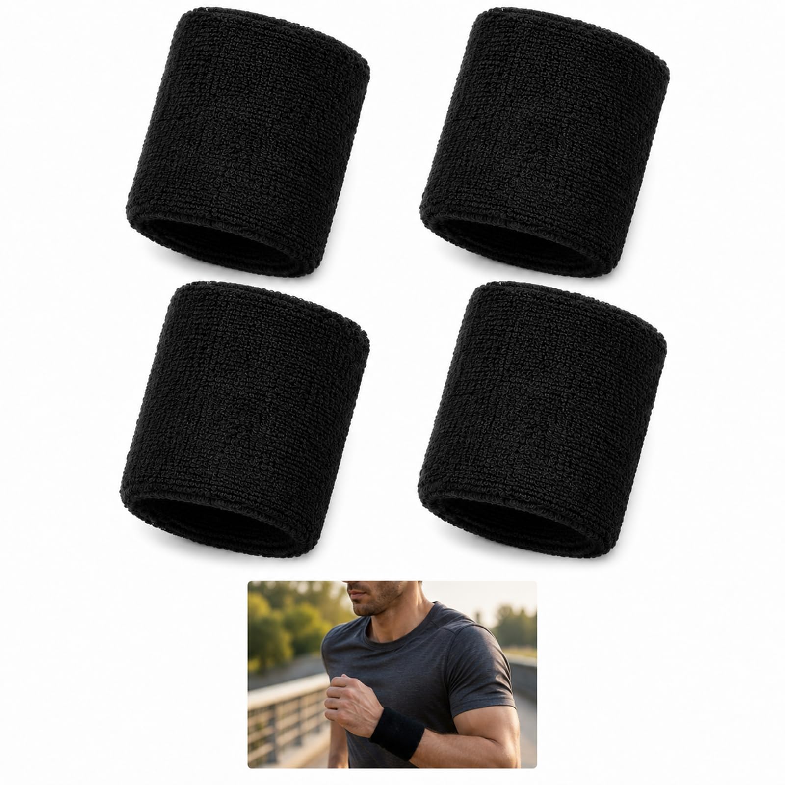 4 Pcs Sweat Bands Wristbands for Men Women,Black Sweatband Wristband