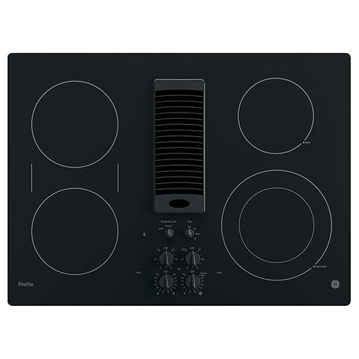 GE PP9830DJBB 30 Inch Smoothtop Electric Cooktop with 4 Burners, 3-Speed Downdraft Exhaust System, 9"/6 Inch Power Boil, Bridge Element and