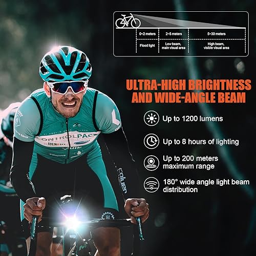 Miniatura 2 de Faro delantero de bicicleta de 12001500 lúmenes recargable, lente giratoria antideslumbrante luz de bicicleta para conducción nocturna para