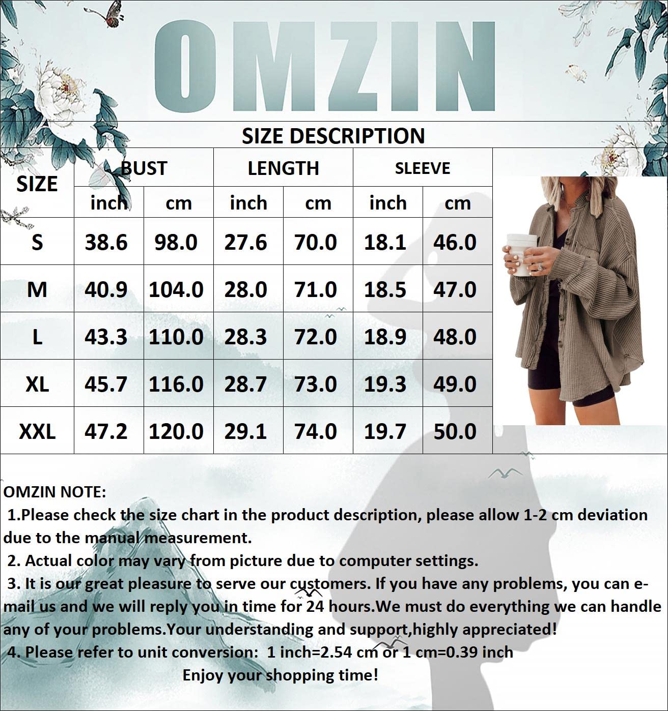 OMZIN Chemisiers Boutonnés en Velours Côtelé pour Femme Chemises Surdimensionnées Solides Vestes Confortables à Manches Longues avec Poche