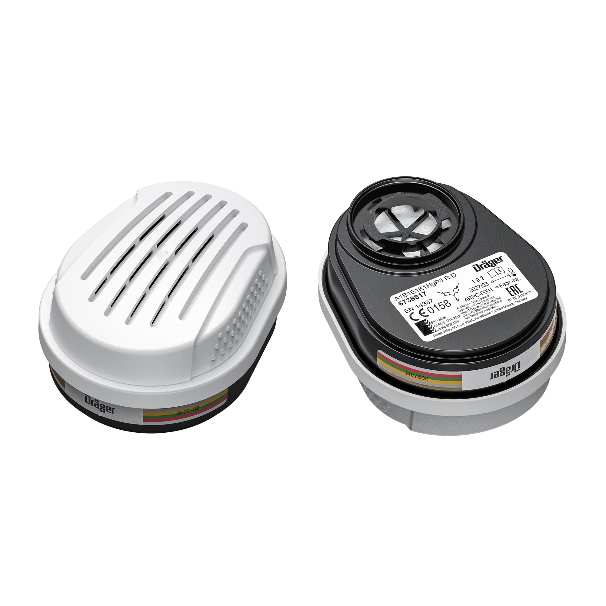 Dräger X-plore A1B1E1K1 Hg P3 RD Bayonet Filters | 2 Replacement Filter Cartridges Suitable for Chemical Face Mask Respirators X-plore 3300, 5500 | Protection Against Toxic Fumes, Vapours