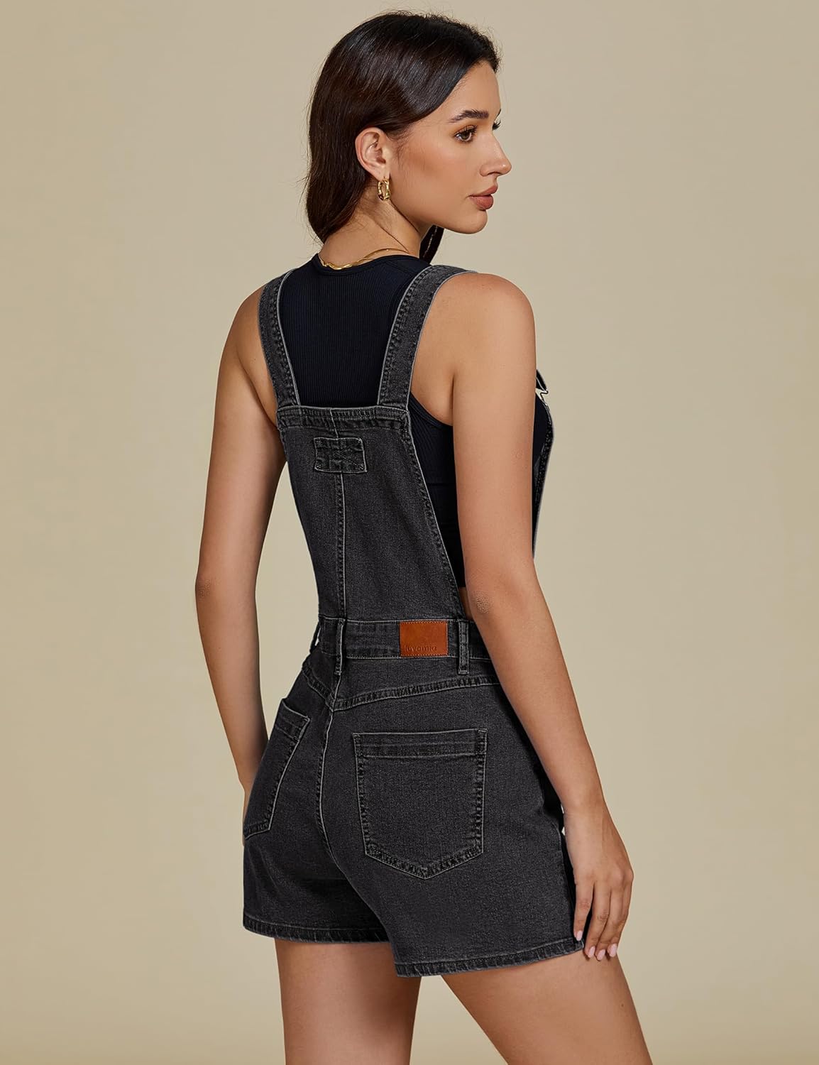 luvamia Jean Short Overalls for Women Baggy Adjustable Straps Bib Stretchy Denim Overall Jumpsuits Shortalls with Pockets - Image 3