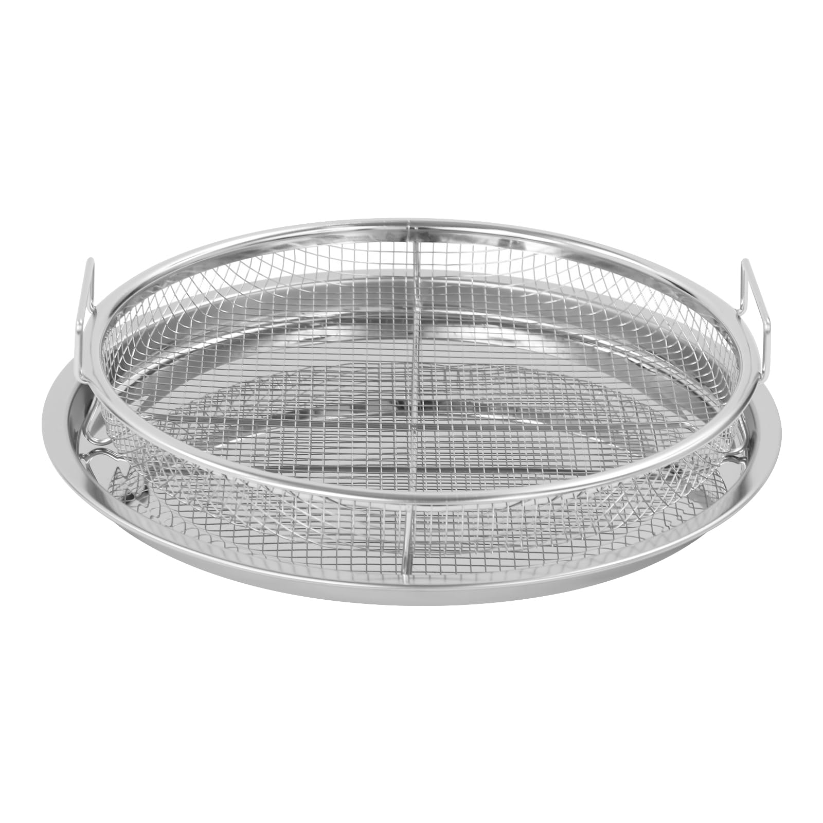 Griglia per barbecue, griglia per forno, griglia per barbecue, cestino in acciaio al carbonio, cestino per barbecue con manico, teglia per pollo, pesce, verdure (argento, rotondo)