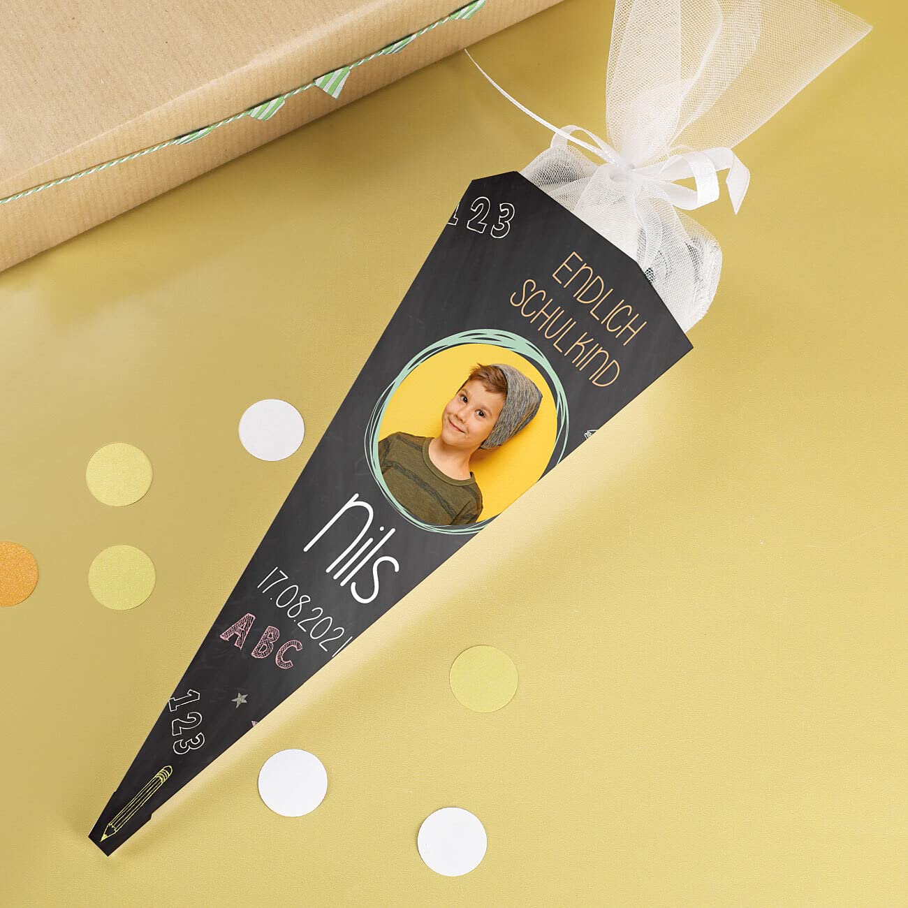Personalisierte Schultüte Elfenkönigin – 85 Cm, 12-eckig, Mit Name, Schleife & 5 Mini-Tüten