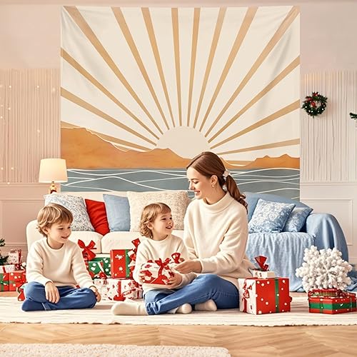 Miniatura 3 de Tapiz bohemio para colgar en la pared para dormitorio, estético, bohemio, amanecer, mar, tapices vintage para sala de estar, tapiz retro hippie arco