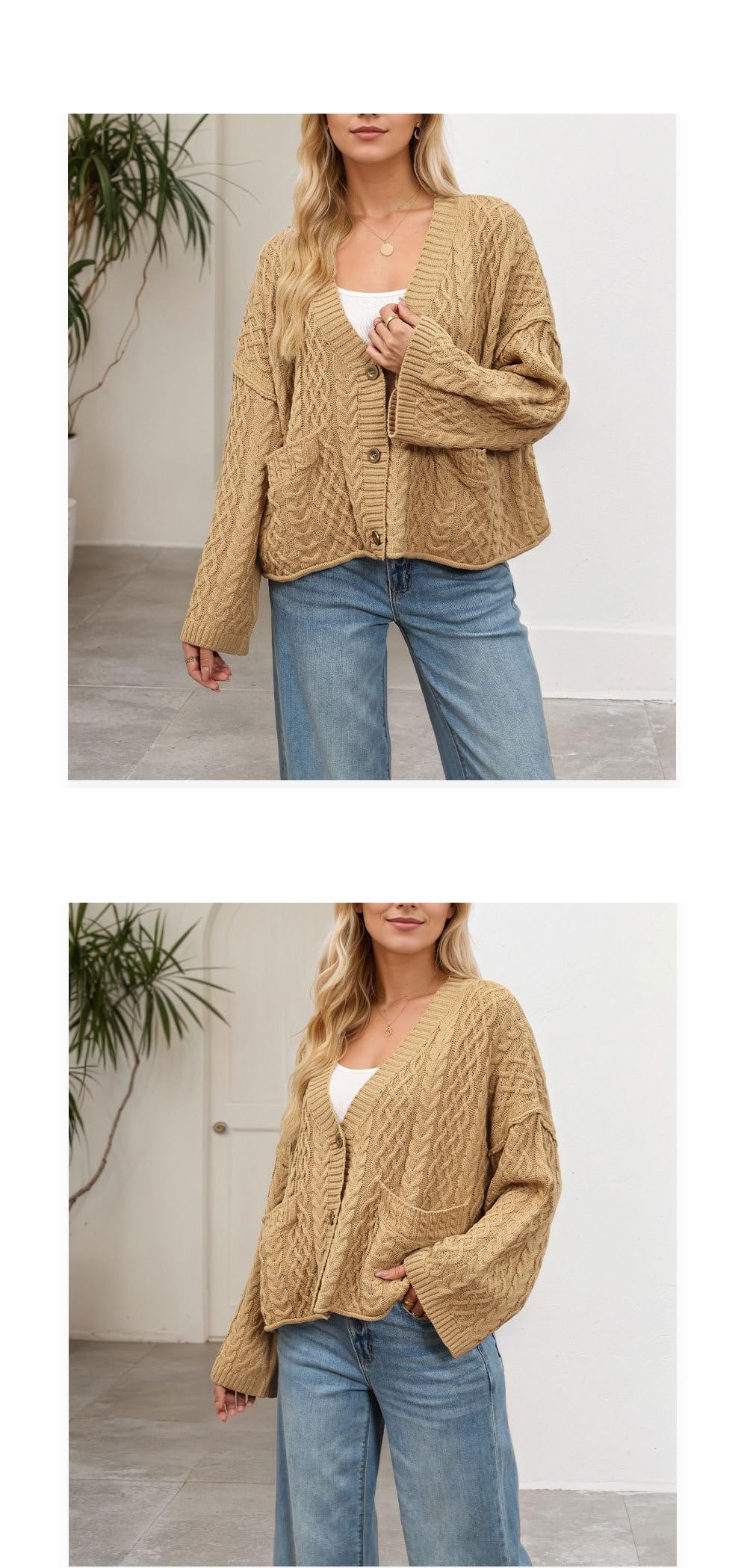 Cardigan Mujer Invierno,Cárdigans Extragrandes para Mujer Tops De Manga Larga Suéteres Holgados De Punto Grueso para Otoño Abrigos Suéter De Cable Aran Chaqueta Informal De Punto con Frente Abie
