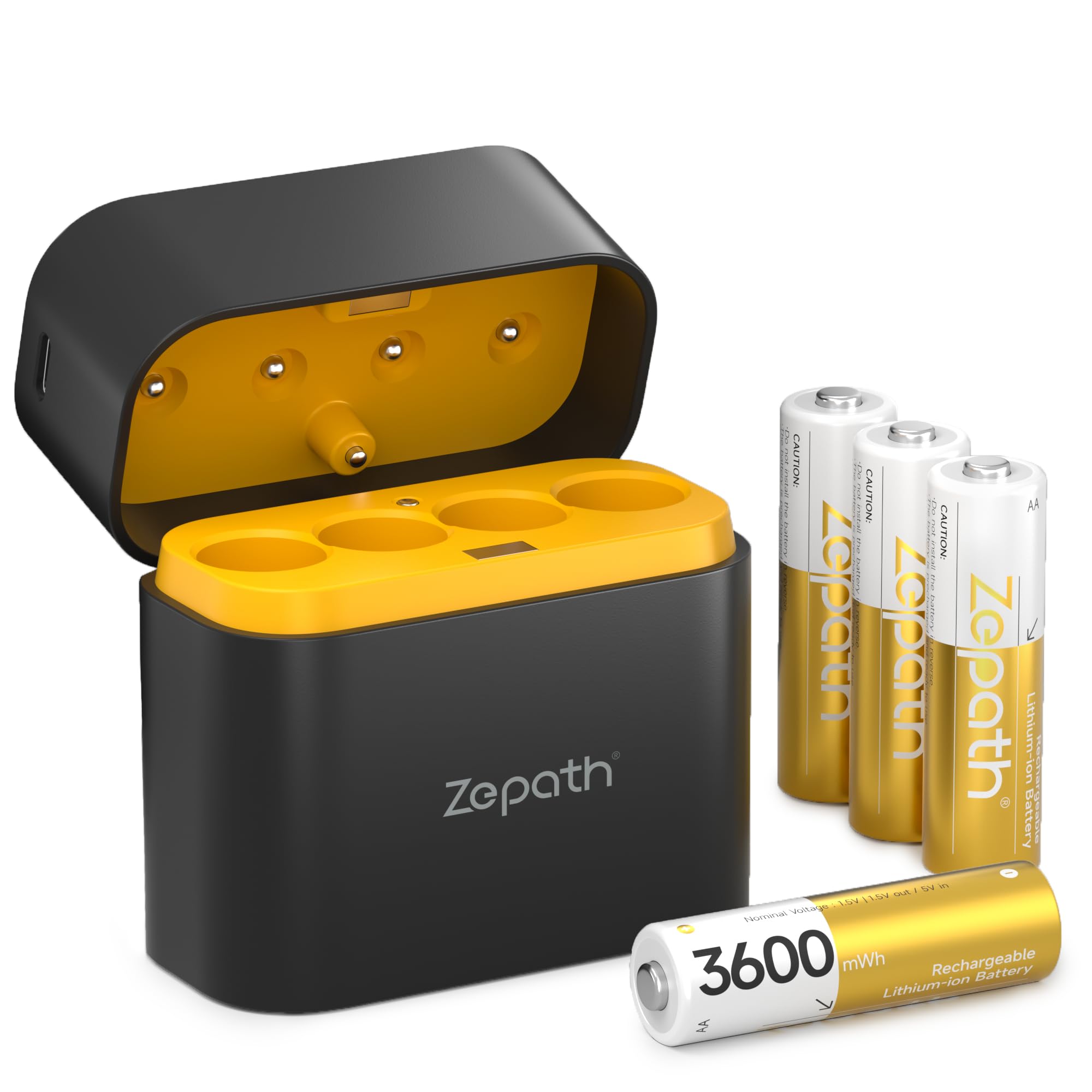 4 Pack Lithium Batteries AA with 4 Bay Charger,1.5V Rechargeable aa Li-ion Battery,3600mWh High Capacity Double A Batteries Up to 2000+ Cycles