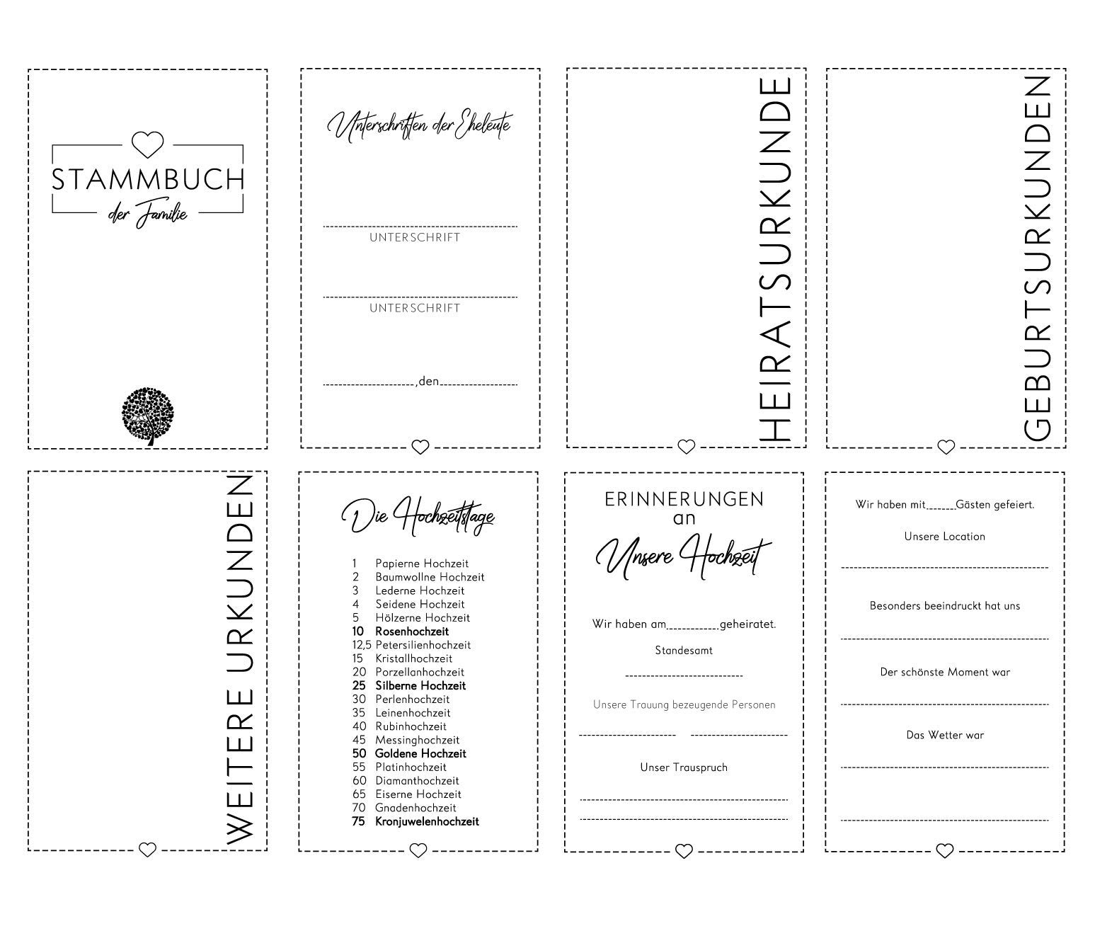Hochzeitideal – Personalisiertes Stammbuch der Familie Ally grau - 21,0 cm x 15,0 cm - Buchbinderleinen Stammbuch Hochzeit - Familienbuch Standesamt mit 6-Fach Ringmechanik und 4 Folien